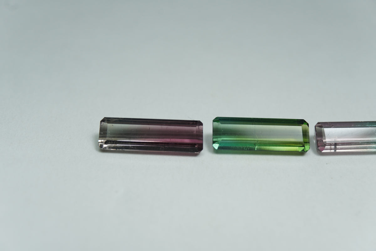 3.80ct Tourmaline bicolor 12x4mm / 11x4mm / 10.5x3.5mm