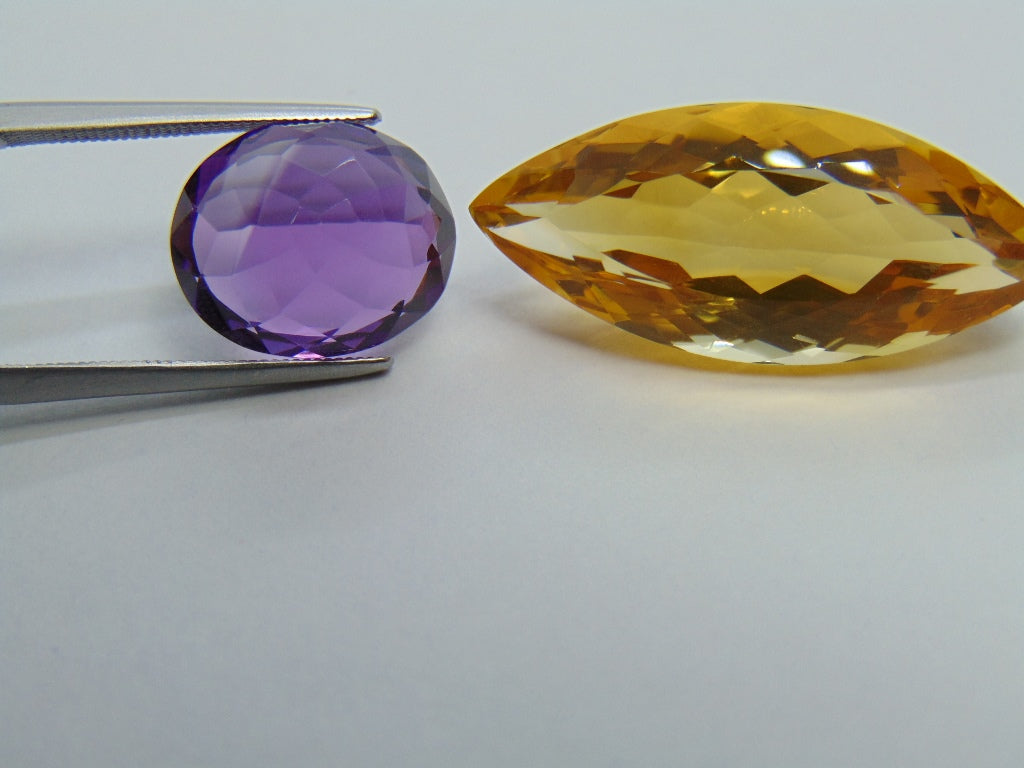 24.75ct Amethyst 13x11mm and Citrine 28x12mm