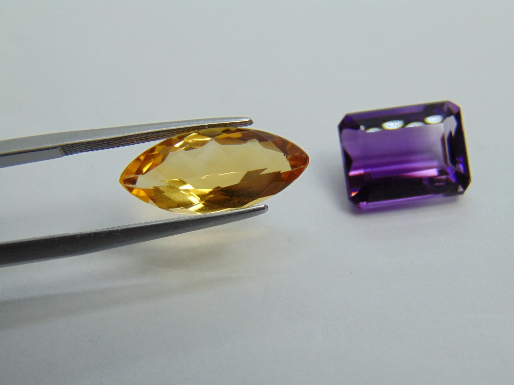12.10ct Citrine 18x8mm and Amethyst 13x10mm