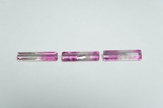 2.28ct Tourmalines bicolor 13x3mm / 12x3mm / 12x3mm