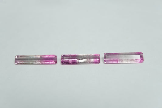 2.28ct Tourmalines bicolor 13x3mm / 12x3mm / 12x3mm